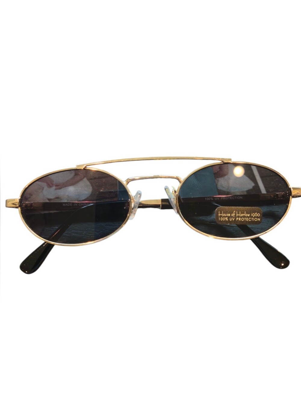 House of Harlow 1960 Oval Aviator Sunglasses Gold Black Retro Y2K UV Protection - Picture 2 of 7